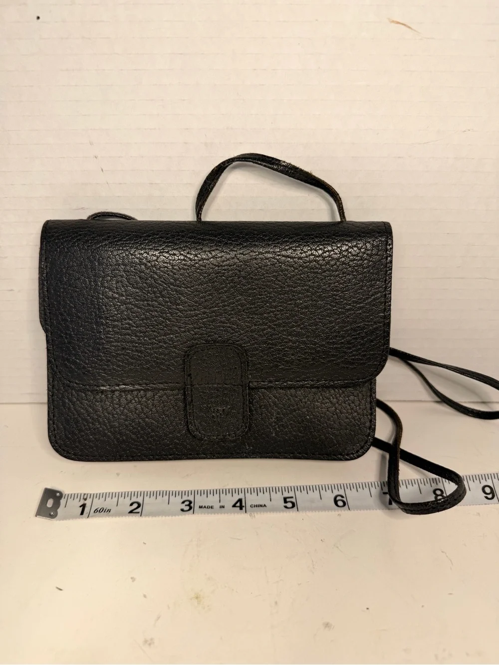 Mundi Vintage Black Pebbled Leather Crossbody Flap Bag